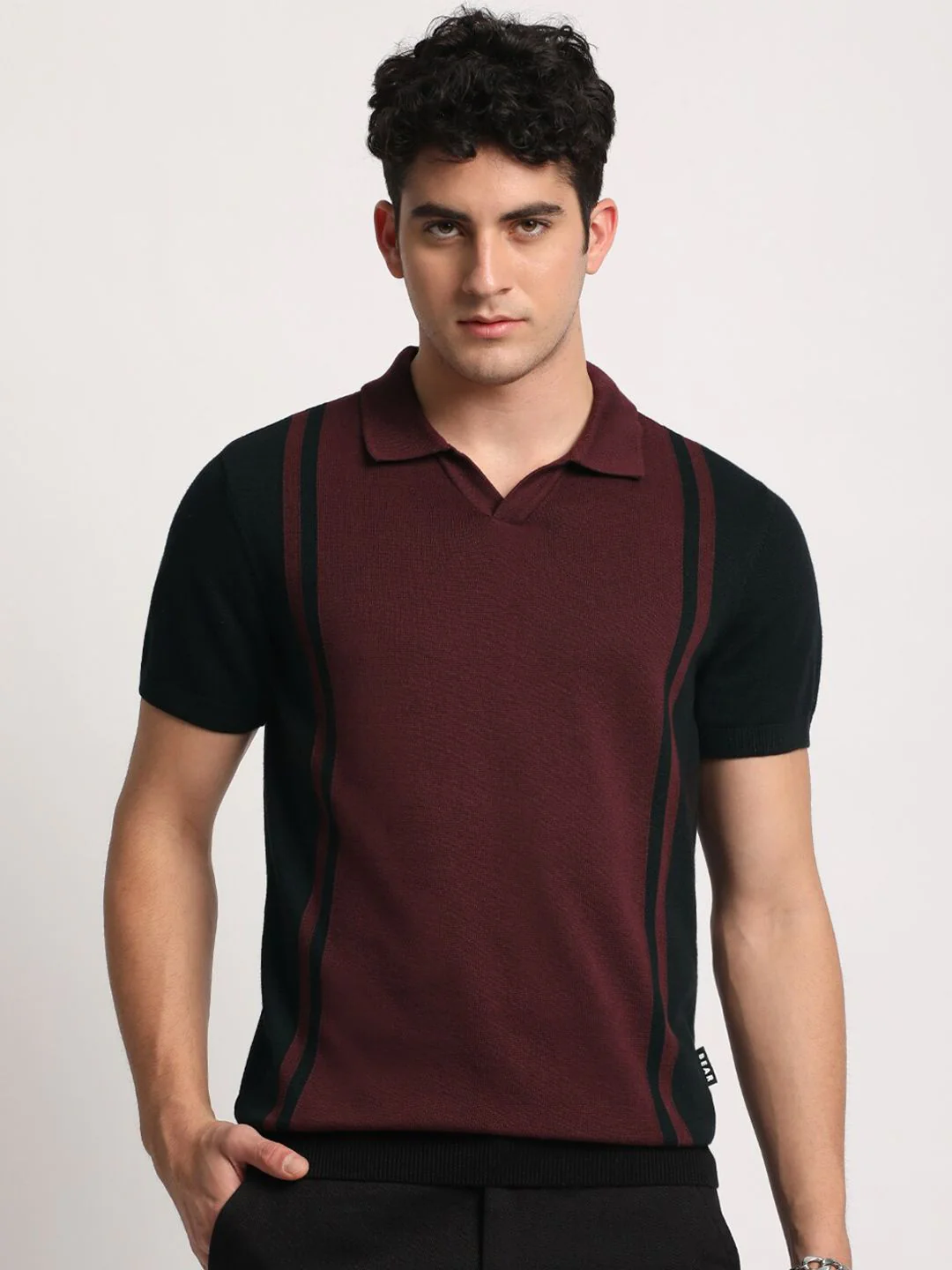 THE BEAR HOUSE Colourblocked Polo Collar Cotton Slim Fit T-shirt - Image 2