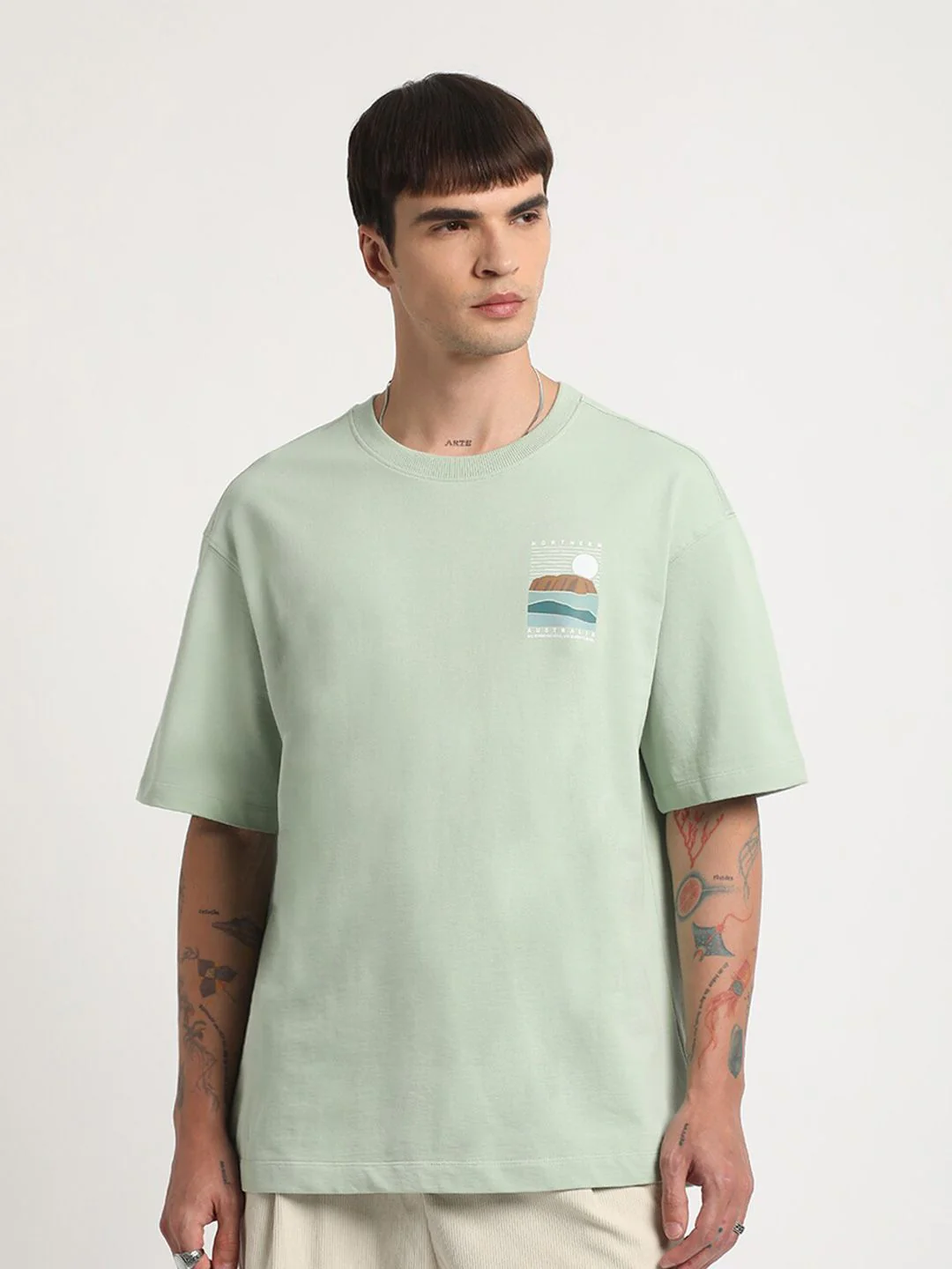 THE BEAR HOUSE Graphic Printed Round Neck Cotton Oversized T-shirt - Image 5