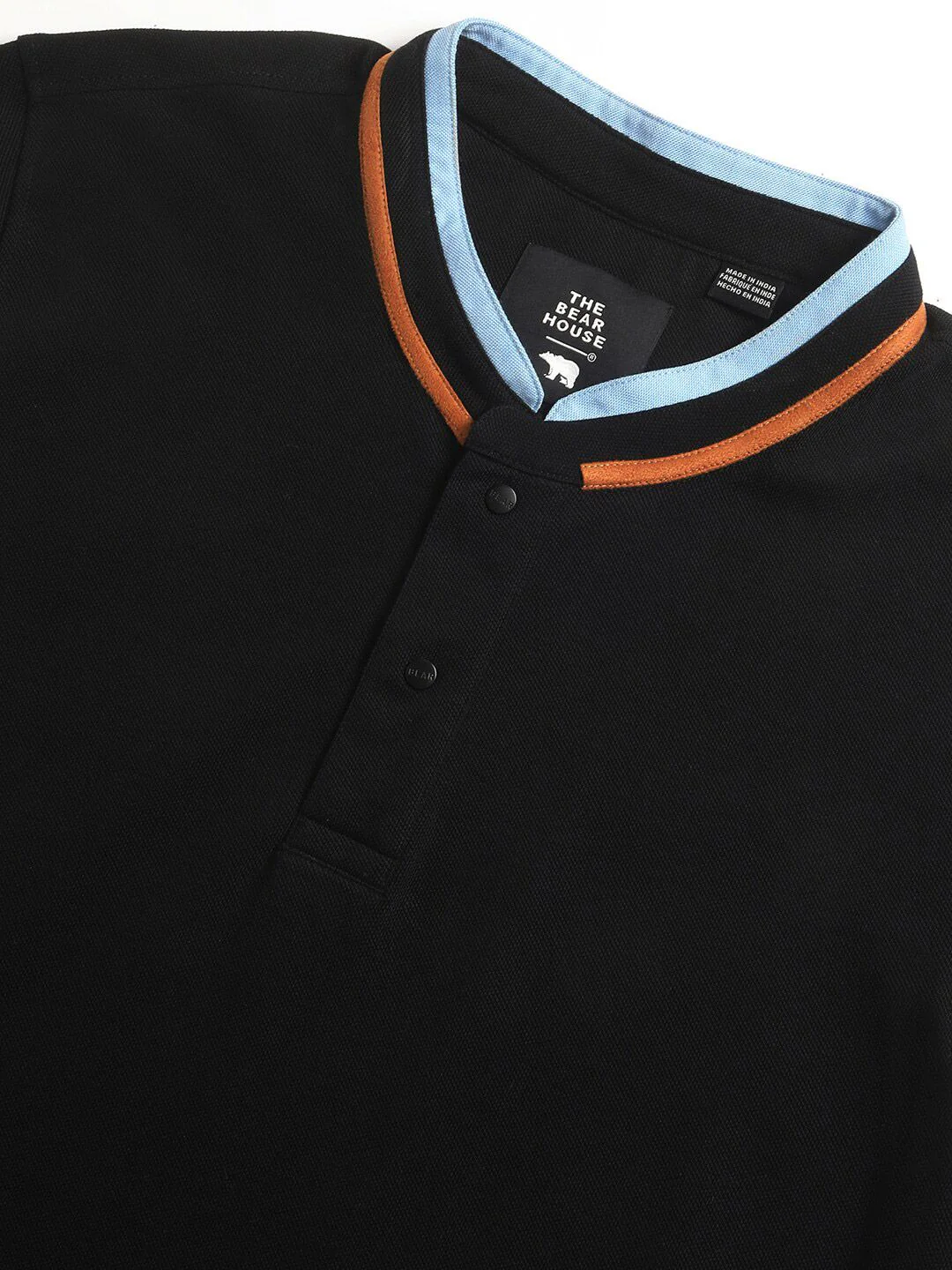 THE BEAR HOUSE Mandarin Collar Cotton Slim Fit T-shirt - Image 3