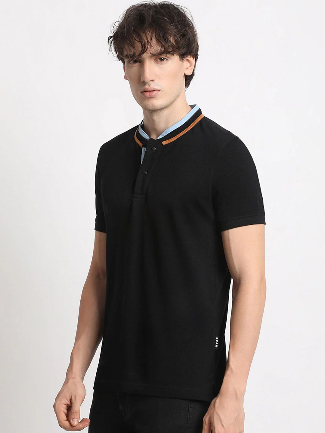 THE BEAR HOUSE Mandarin Collar Cotton Slim Fit T-shirt - Image 5