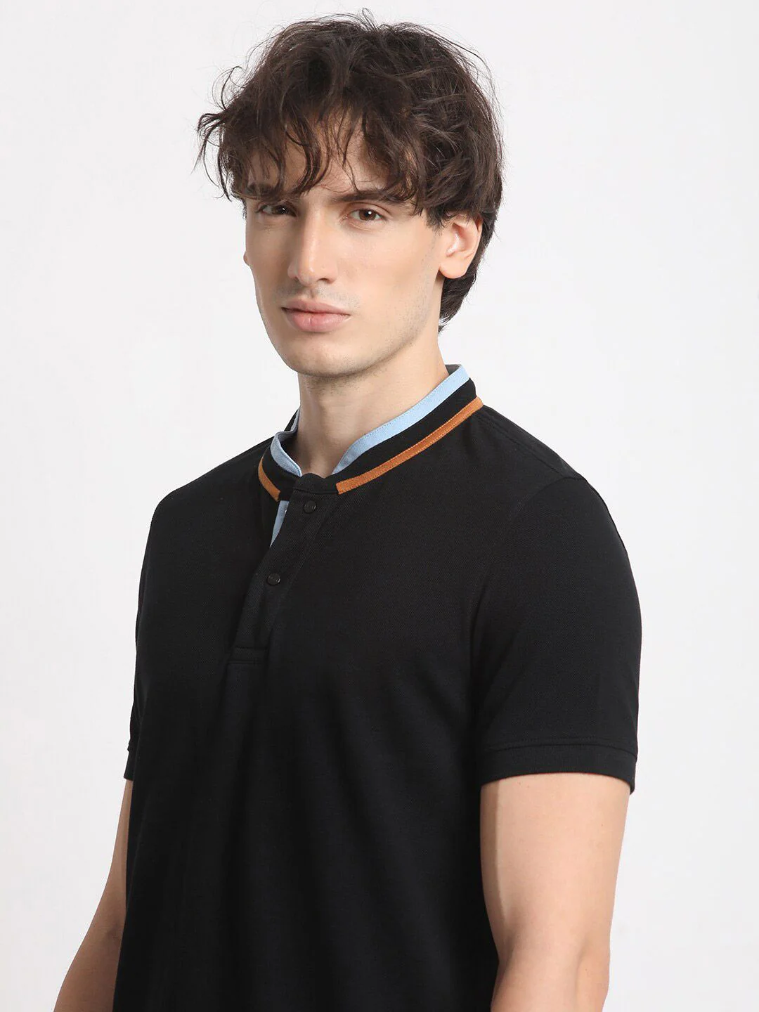 THE BEAR HOUSE Mandarin Collar Cotton Slim Fit T-shirt - Image 7