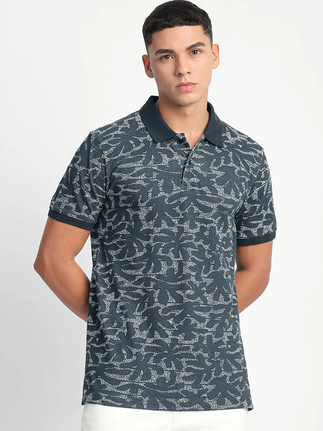 THE BEAR HOUSE Men Abstract Printed Slim Fit Cotton Polo T-shirt - Image 2