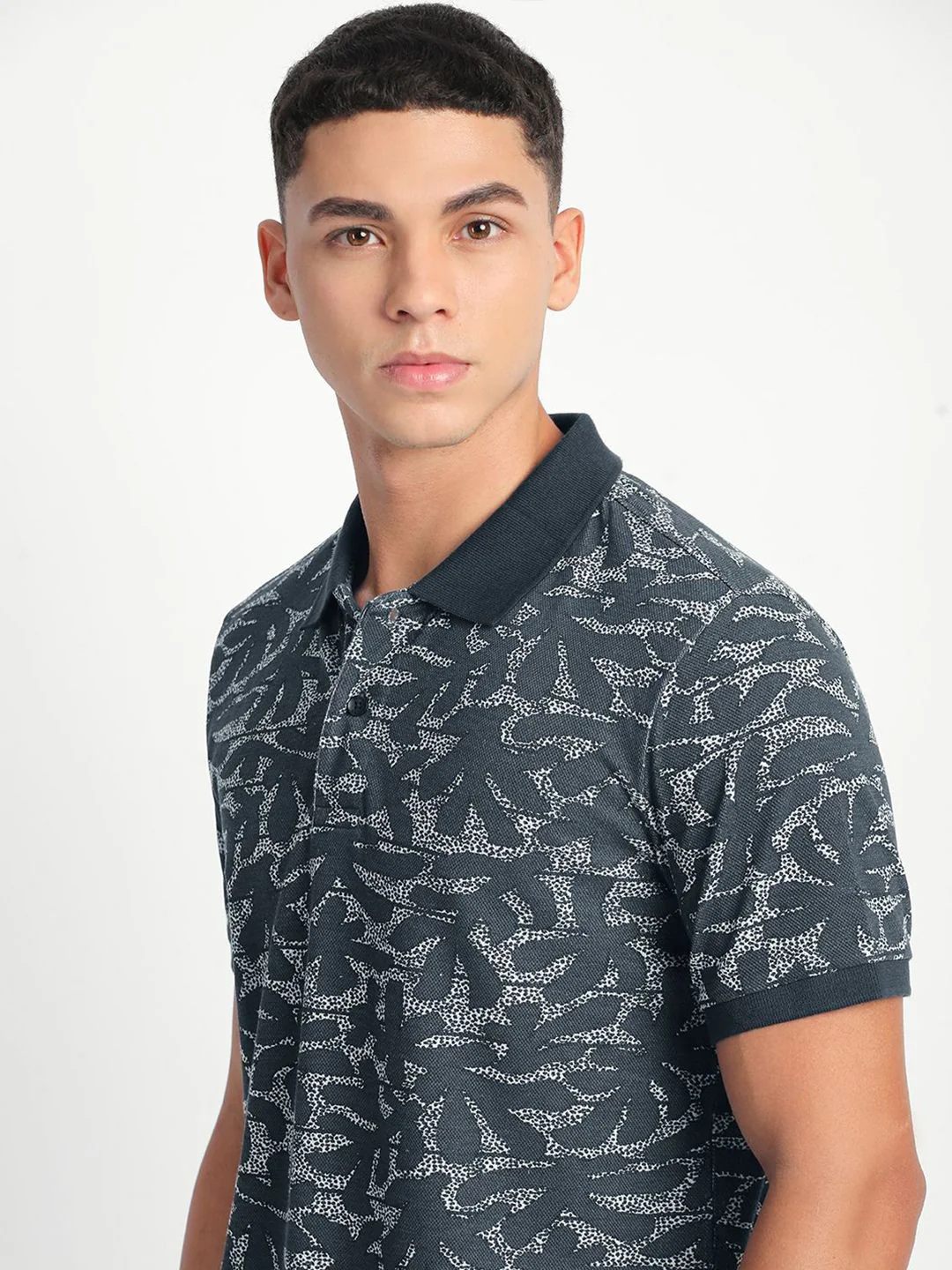THE BEAR HOUSE Men Abstract Printed Slim Fit Cotton Polo T-shirt - Image 3