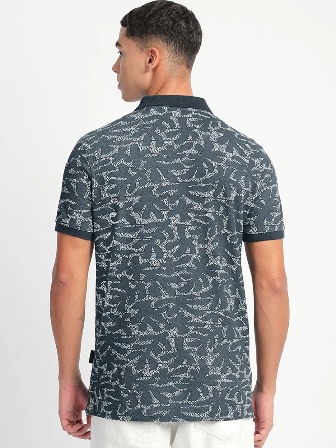 THE BEAR HOUSE Men Abstract Printed Slim Fit Cotton Polo T-shirt - Image 4