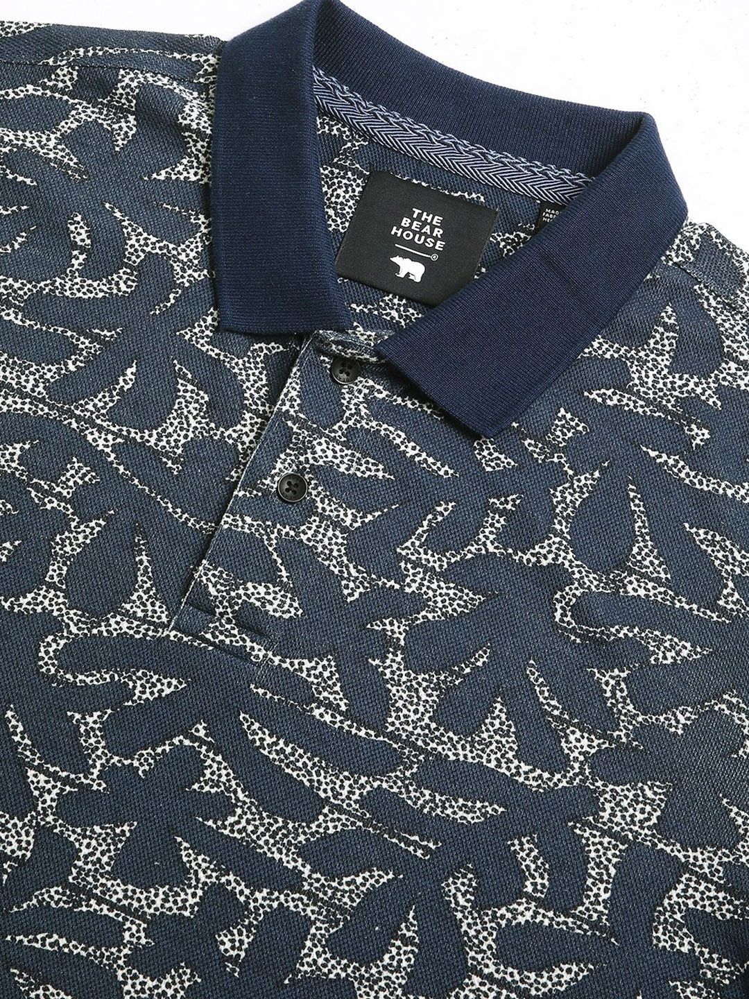 THE BEAR HOUSE Men Abstract Printed Slim Fit Cotton Polo T-shirt - Image 7