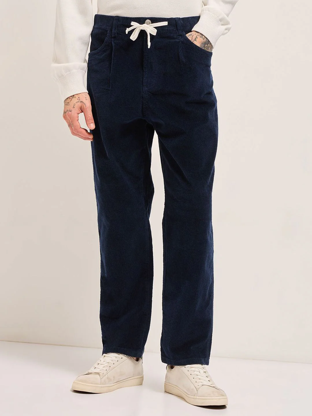 THE BEAR HOUSE Men Baggy Fit Corduroy Pants with Drawstring Waist