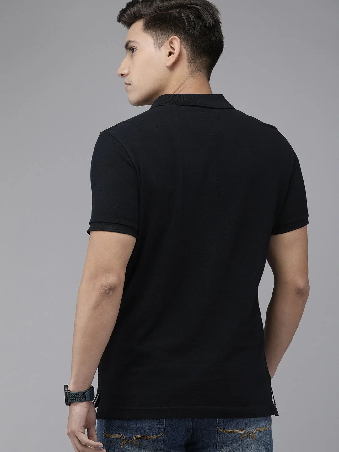 THE BEAR HOUSE Men Black Polo Collar Slim Fit T-shirt - Image 5