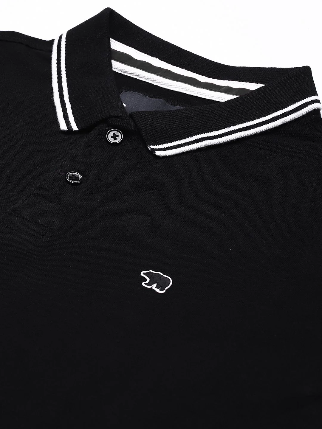 THE BEAR HOUSE Men Black Polo Collar with Tipping Pure Cotton Slim Fit T-shirt - Image 2