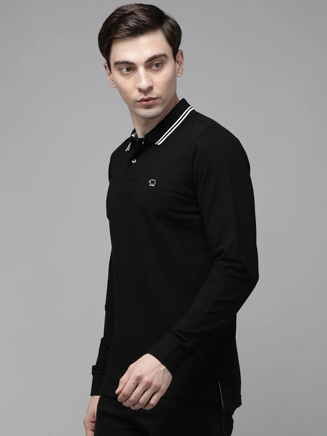 THE BEAR HOUSE Men Black Polo Collar with Tipping Pure Cotton Slim Fit T-shirt - Image 3