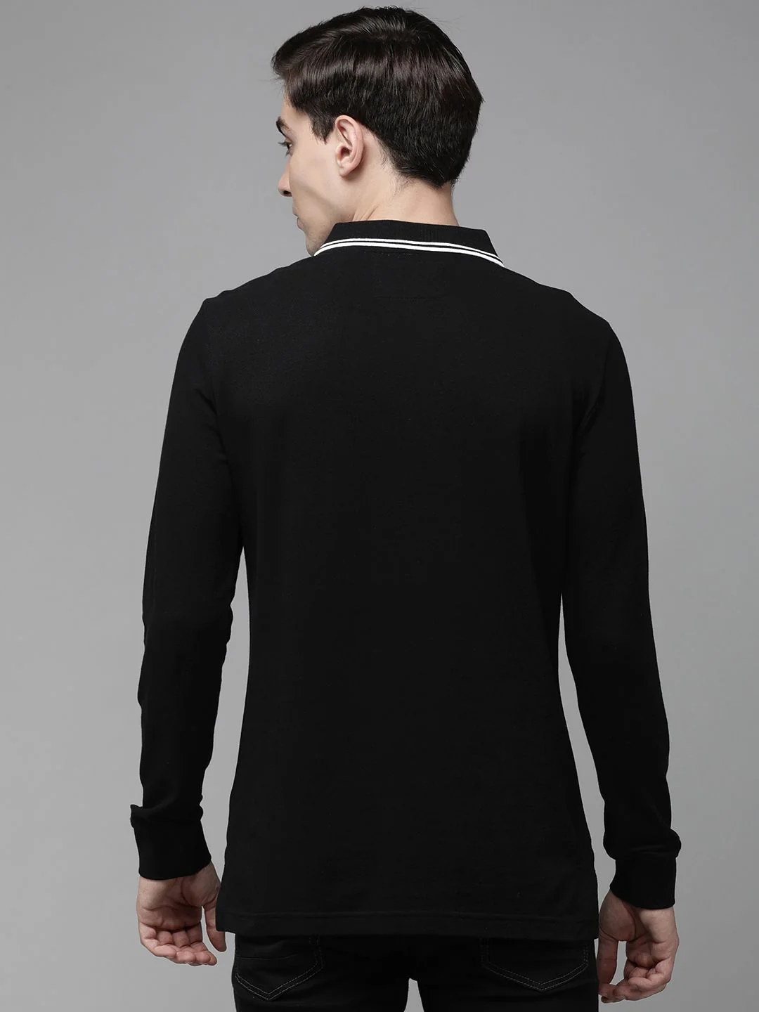 THE BEAR HOUSE Men Black Polo Collar with Tipping Pure Cotton Slim Fit T-shirt - Image 5
