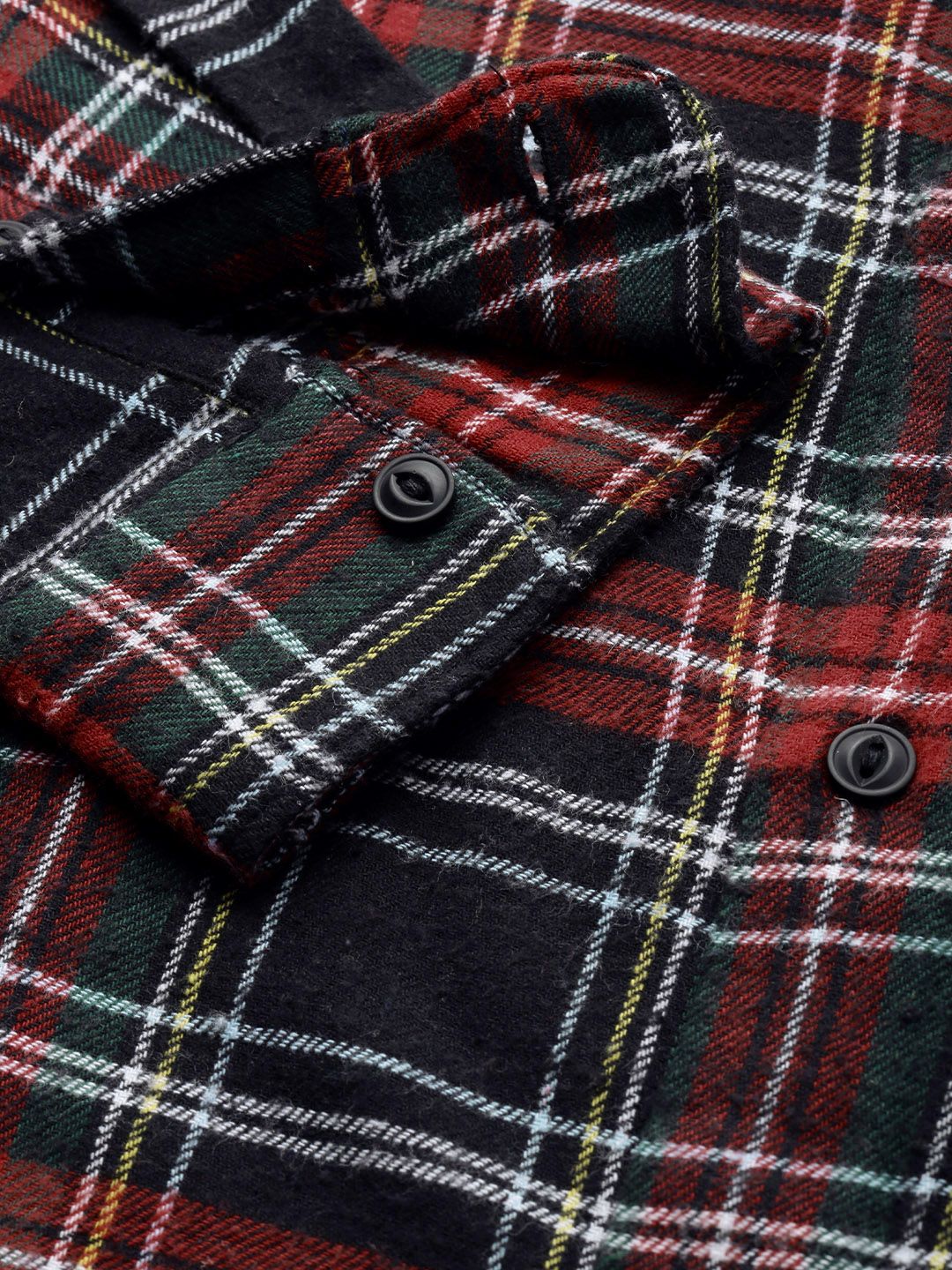 THE BEAR HOUSE Men Black & Red Slim Fit Tartan Checked Flannel Pure Cotton Casual Shirt - Image 3