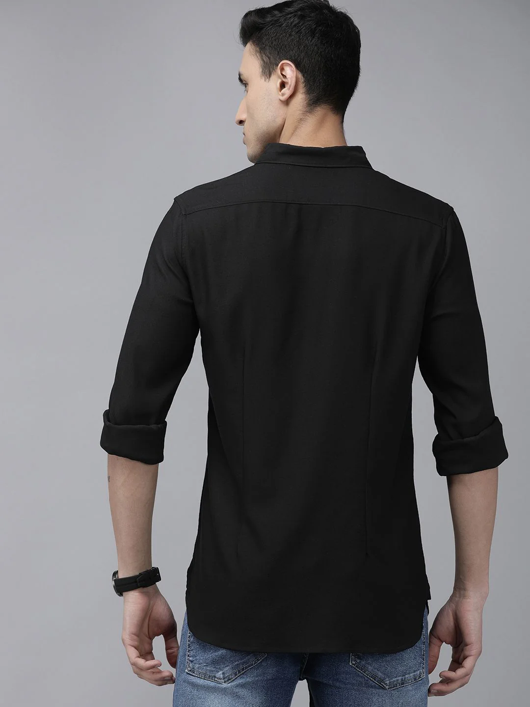 THE BEAR HOUSE Men Black Solid Slim Fit Casual Shirt - Image 4
