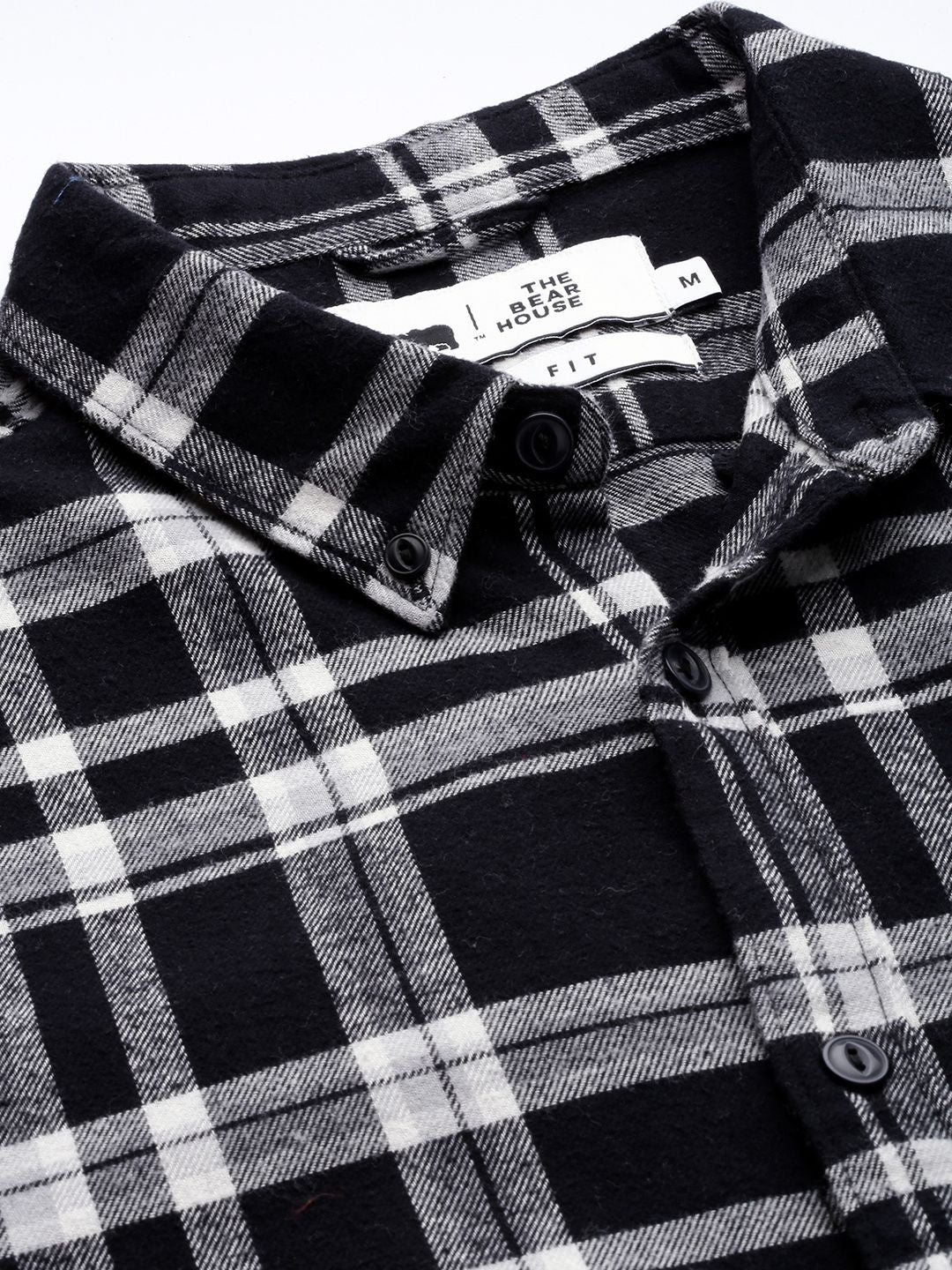 THE BEAR HOUSE Men Black & White Slim Fit Checked Flannel Casual Shirt - Image 2