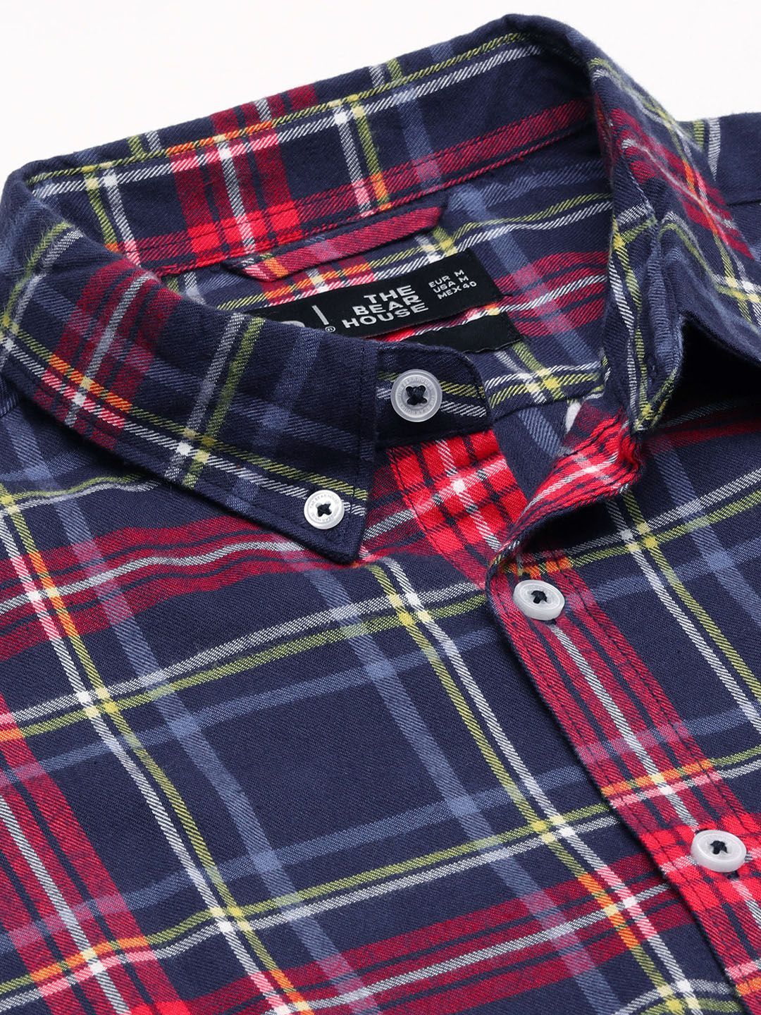 THE BEAR HOUSE Men Blue Flannel Slim Fit Pure Cotton Checked Casual Shirt - Image 2
