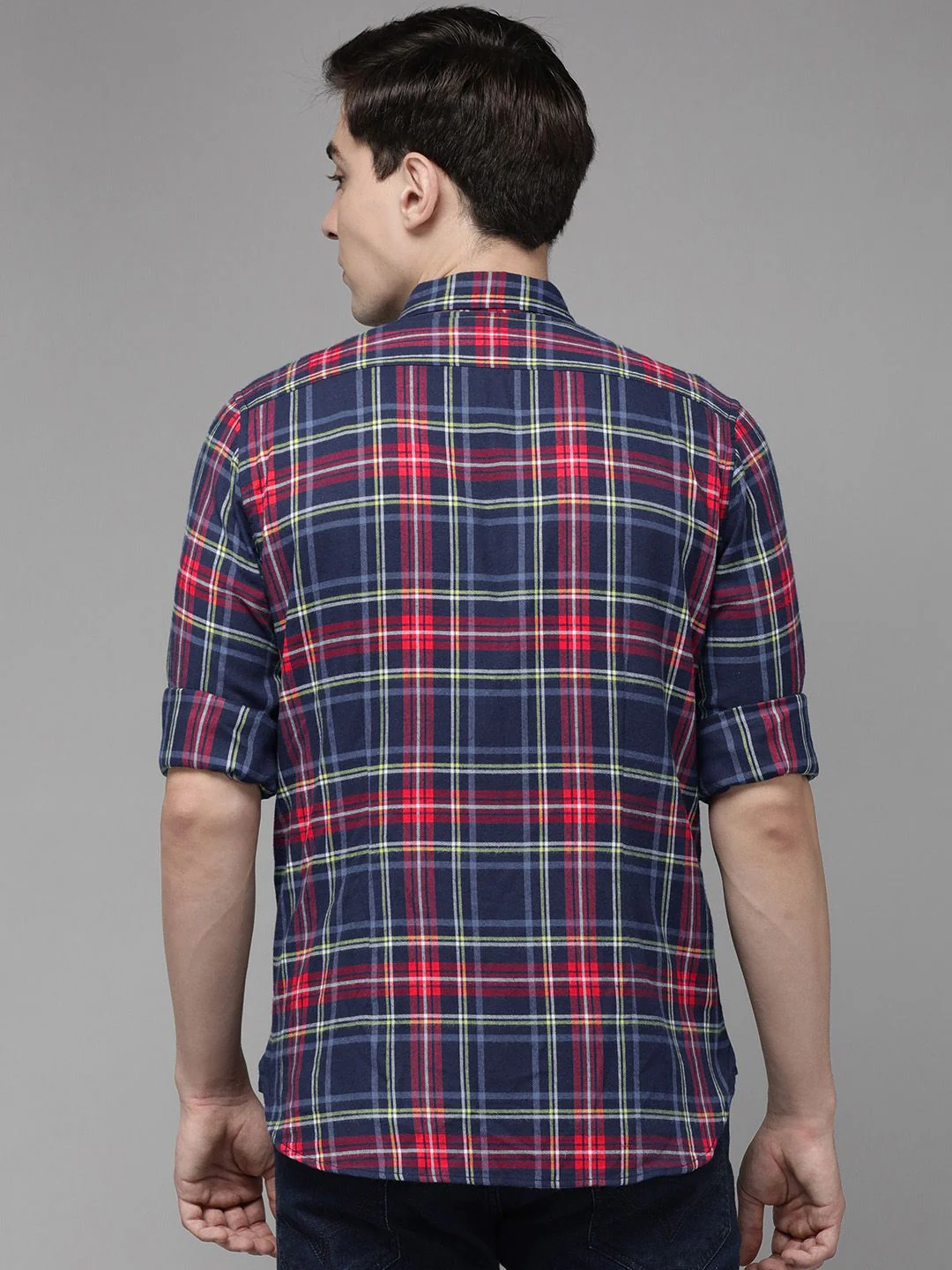 THE BEAR HOUSE Men Blue Flannel Slim Fit Pure Cotton Checked Casual Shirt - Image 4