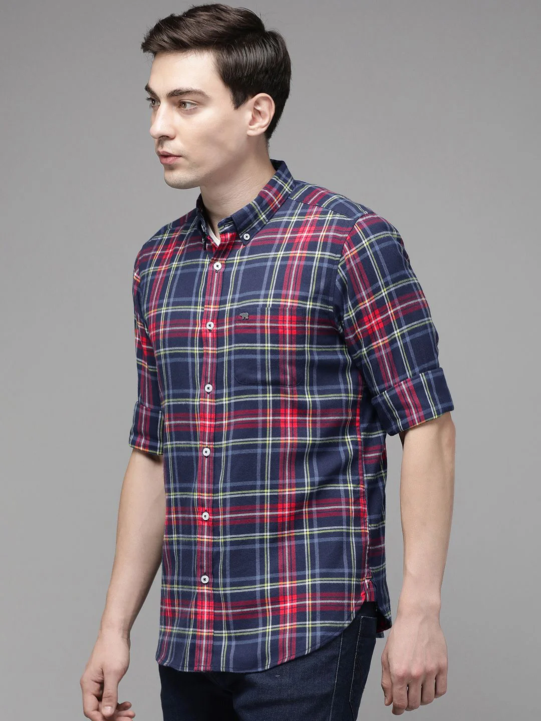 THE BEAR HOUSE Men Blue Flannel Slim Fit Pure Cotton Checked Casual Shirt - Image 5