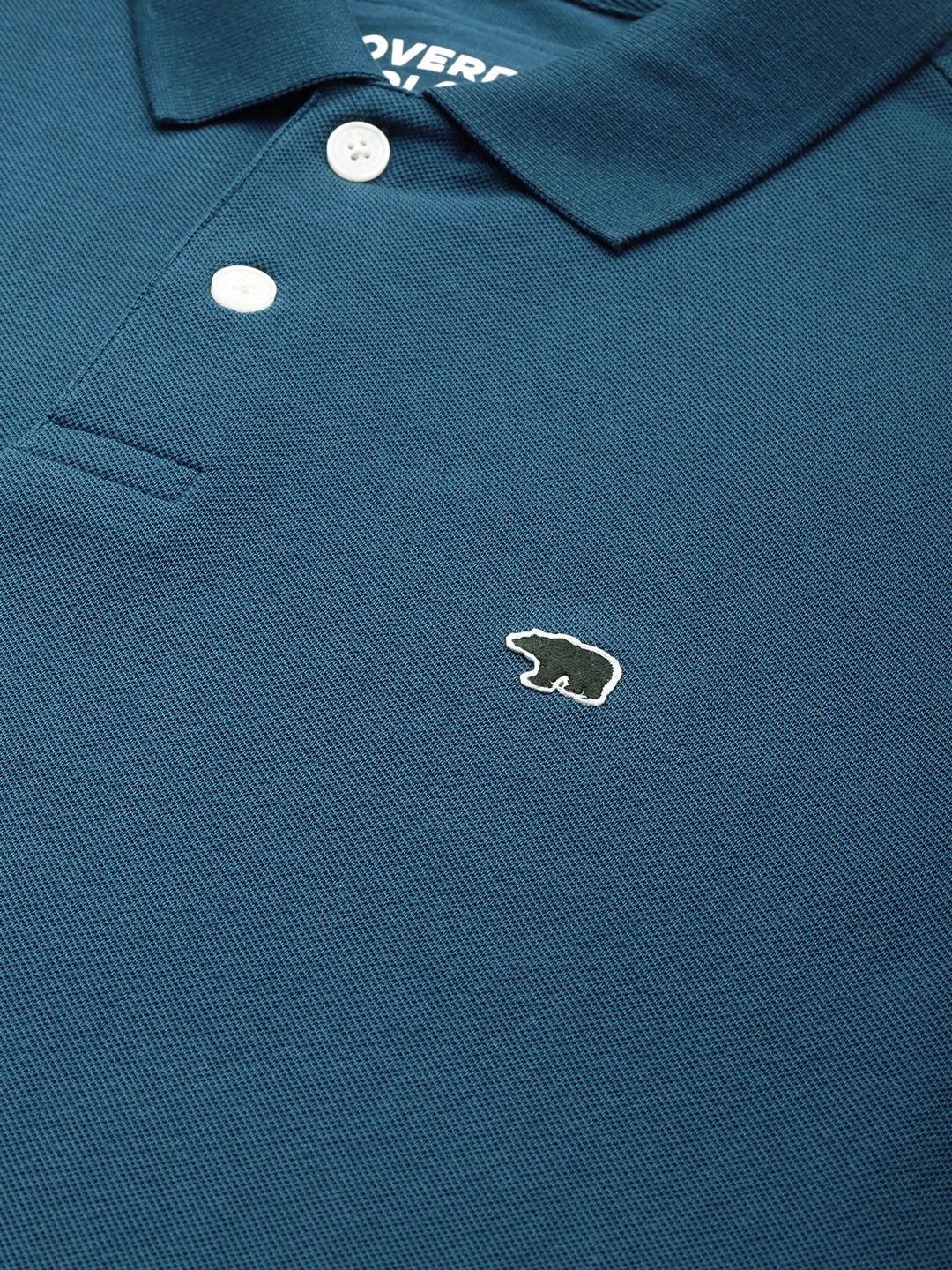 THE BEAR HOUSE Men Blue Polo Collar Applique Slim Fit T-shirt - Image 2