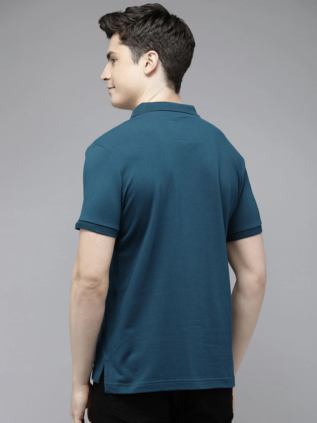 THE BEAR HOUSE Men Blue Polo Collar Applique Slim Fit T-shirt - Image 4