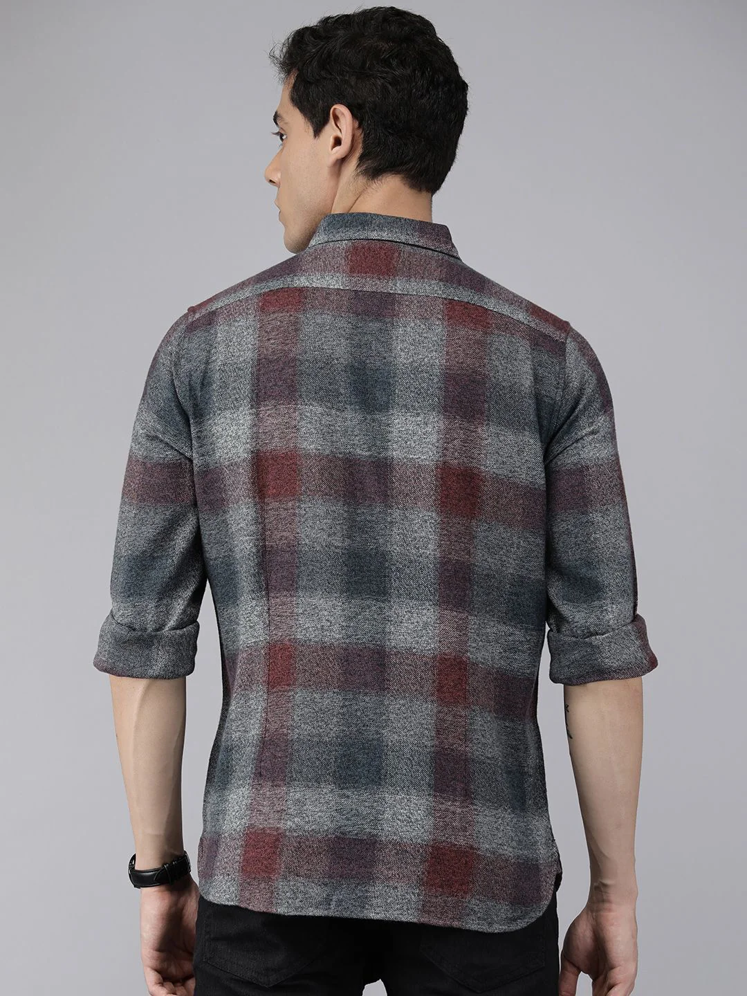 THE BEAR HOUSE Men Blue Pure Cotton Slim Fit Checked Casual Shirt - Image 4