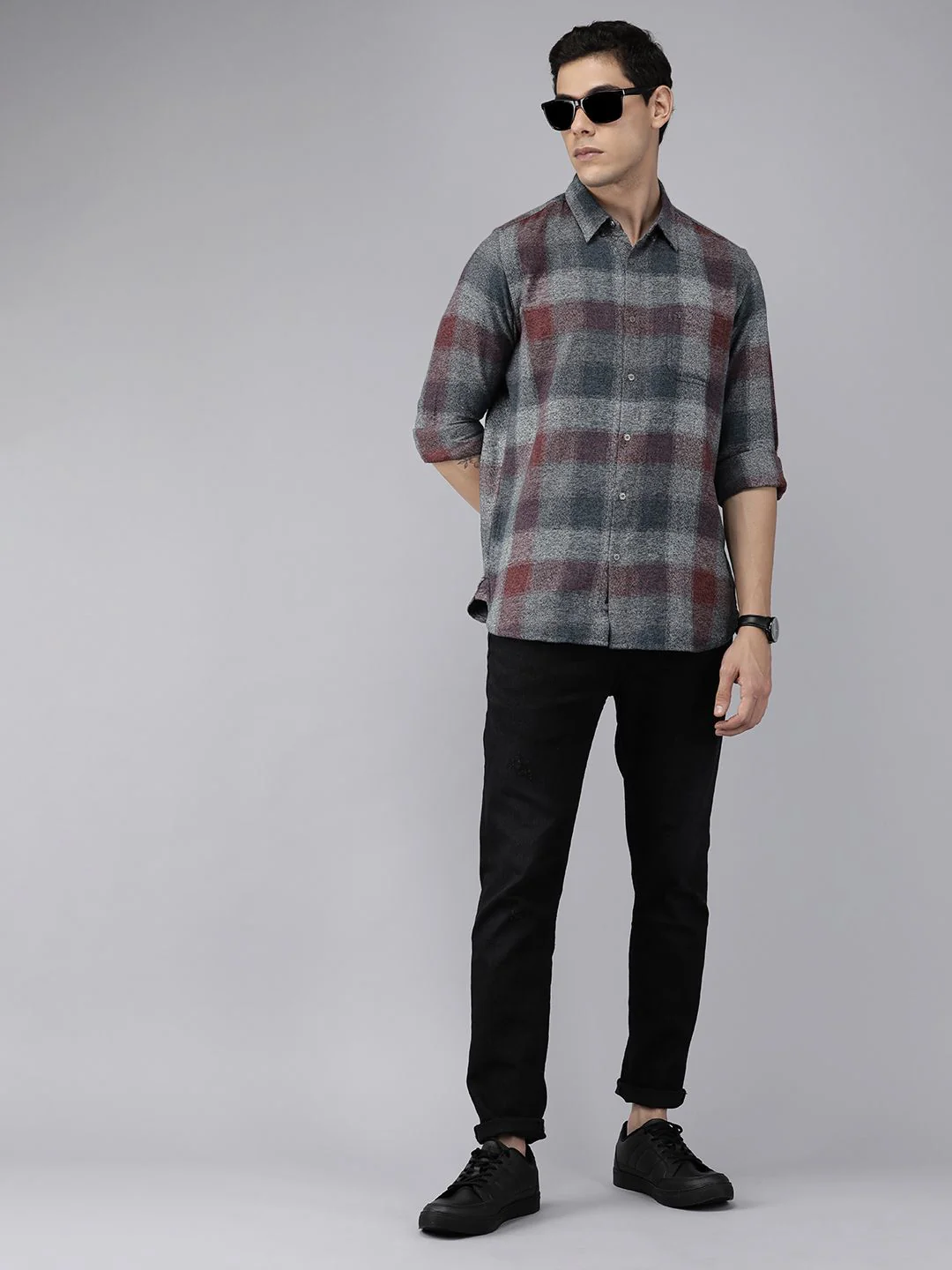 THE BEAR HOUSE Men Blue Pure Cotton Slim Fit Checked Casual Shirt - Image 6