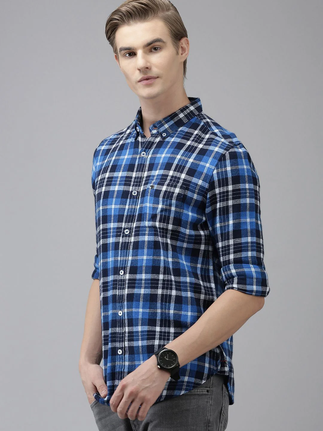 THE BEAR HOUSE Men Blue Slim Fit Opaque Checked Casual Shirt - Image 5