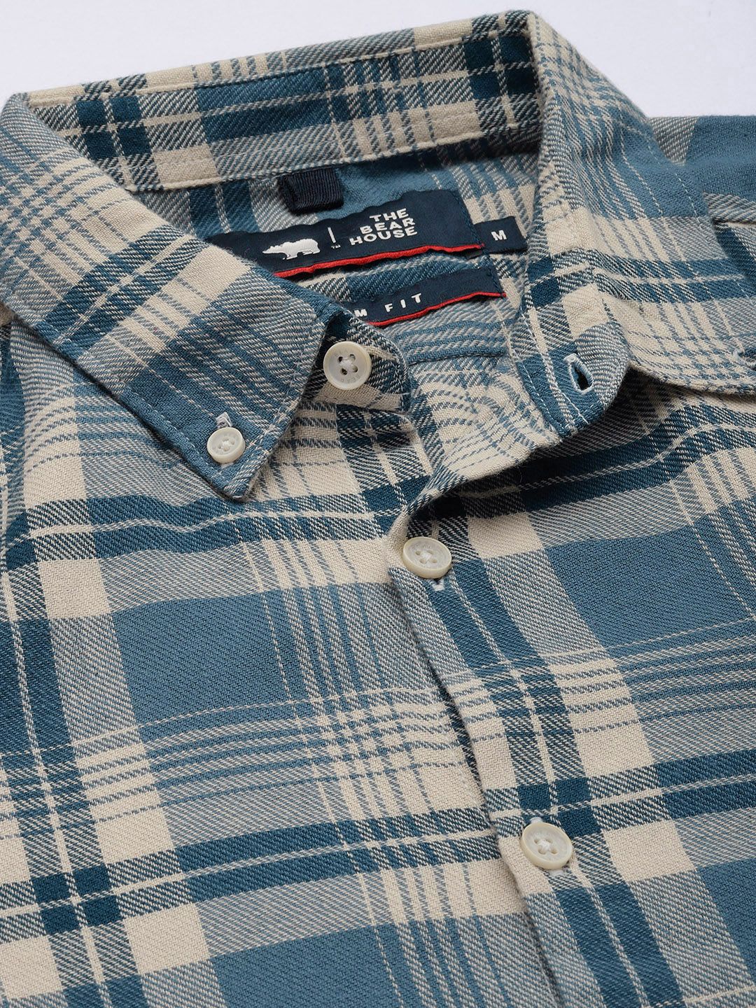 THE BEAR HOUSE Men Blue Slim Fit Tartan Checked Cotton Casual Shirt - Image 2