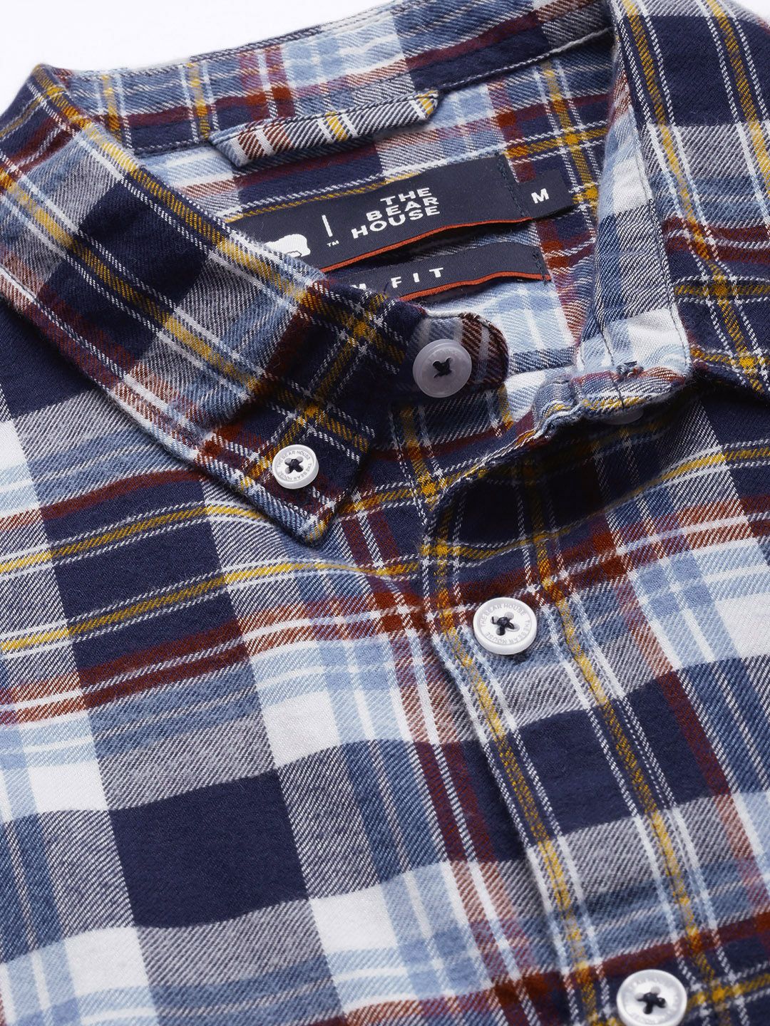 THE BEAR HOUSE Men Blue Slim Fit Tartan Checked Flannel Pure Cotton Casual Shirt - Image 2