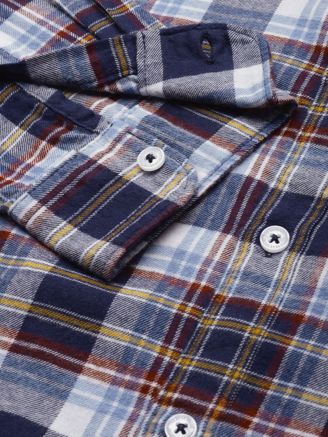 THE BEAR HOUSE Men Blue Slim Fit Tartan Checked Flannel Pure Cotton Casual Shirt - Image 3