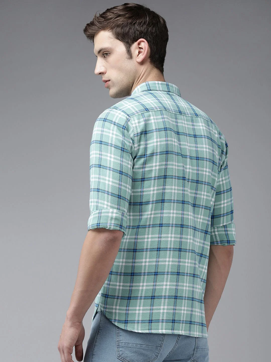 THE BEAR HOUSE Men Blue Slim Fit Tartan Checks Checked Casual Shirt - Image 4