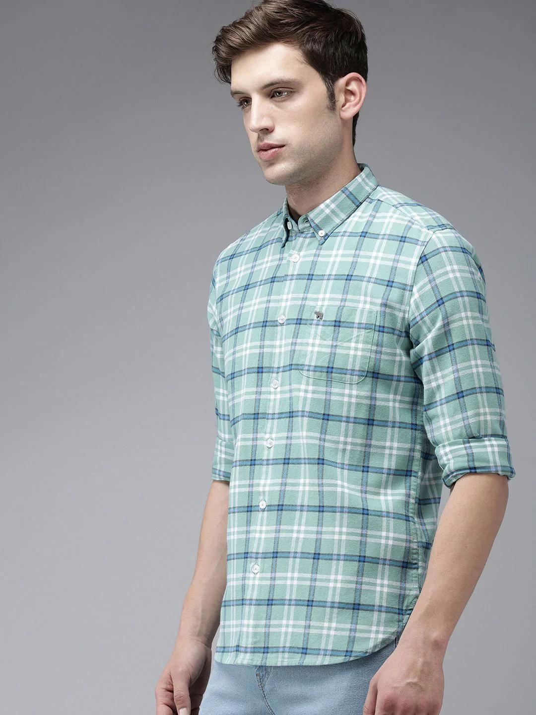 THE BEAR HOUSE Men Blue Slim Fit Tartan Checks Checked Casual Shirt - Image 5