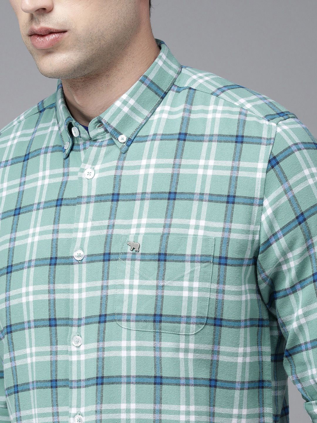 THE BEAR HOUSE Men Blue Slim Fit Tartan Checks Checked Casual Shirt - Image 7