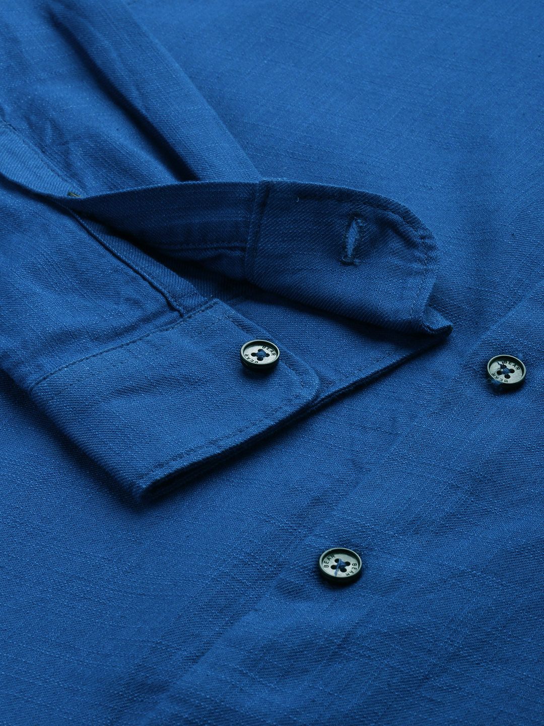 THE BEAR HOUSE Men Blue Solid Cotton Slim Fit Casual Shirt - Image 3