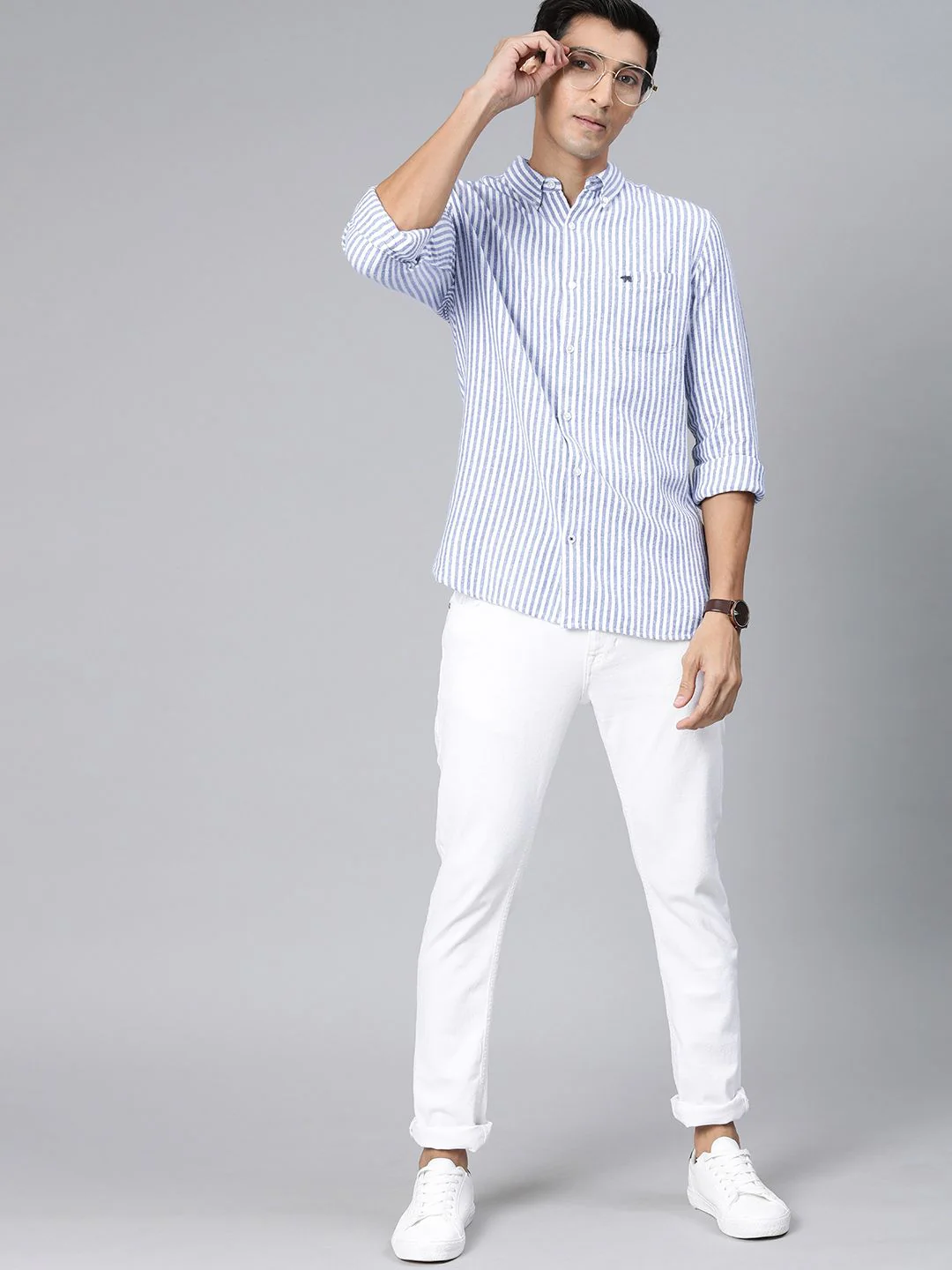 THE BEAR HOUSE Men Blue & White Slim Fit Striped Casual Shirt - Image 6