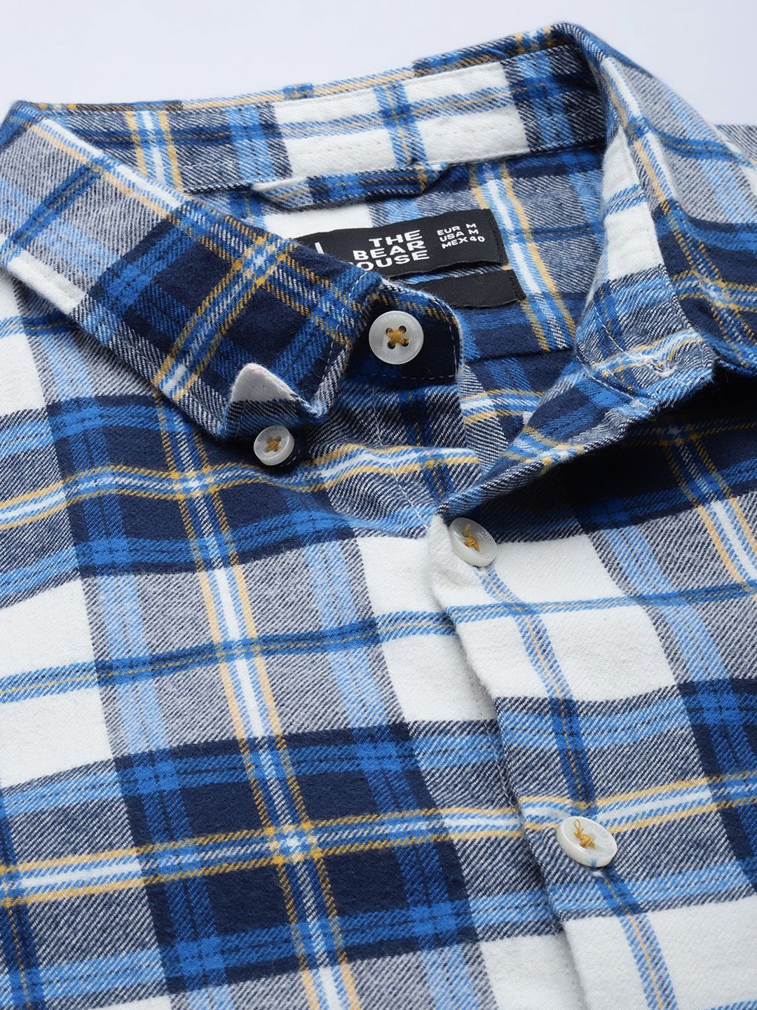 THE BEAR HOUSE Men Blue & White Slim Fit Tartan Checks Checked Pure Cotton Casual Shirt - Image 2