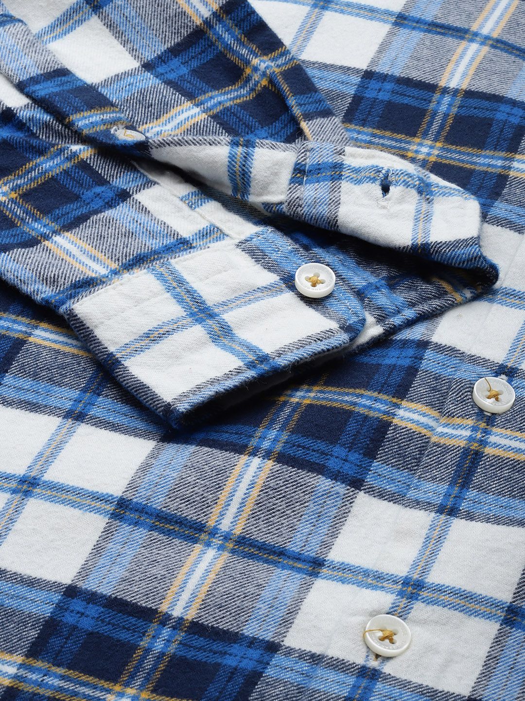 THE BEAR HOUSE Men Blue & White Slim Fit Tartan Checks Checked Pure Cotton Casual Shirt - Image 3