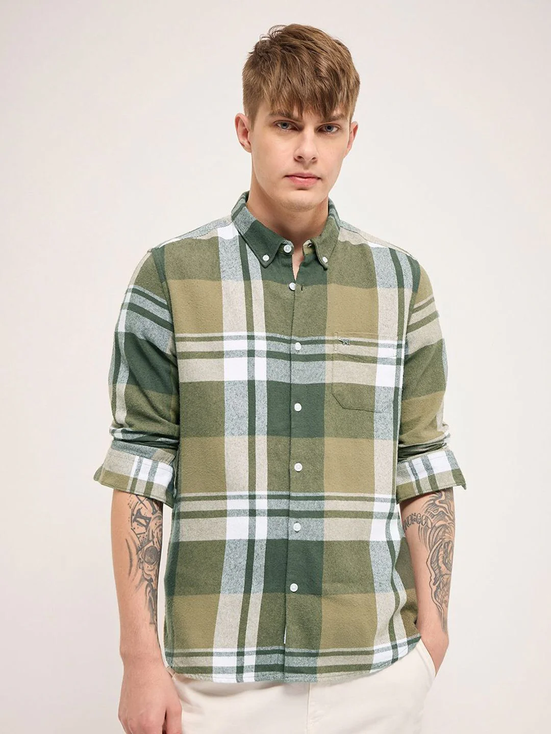 THE BEAR HOUSE Men Button-Down Collar Checked Cotton Slim Fit Casual Shirt - Image 2