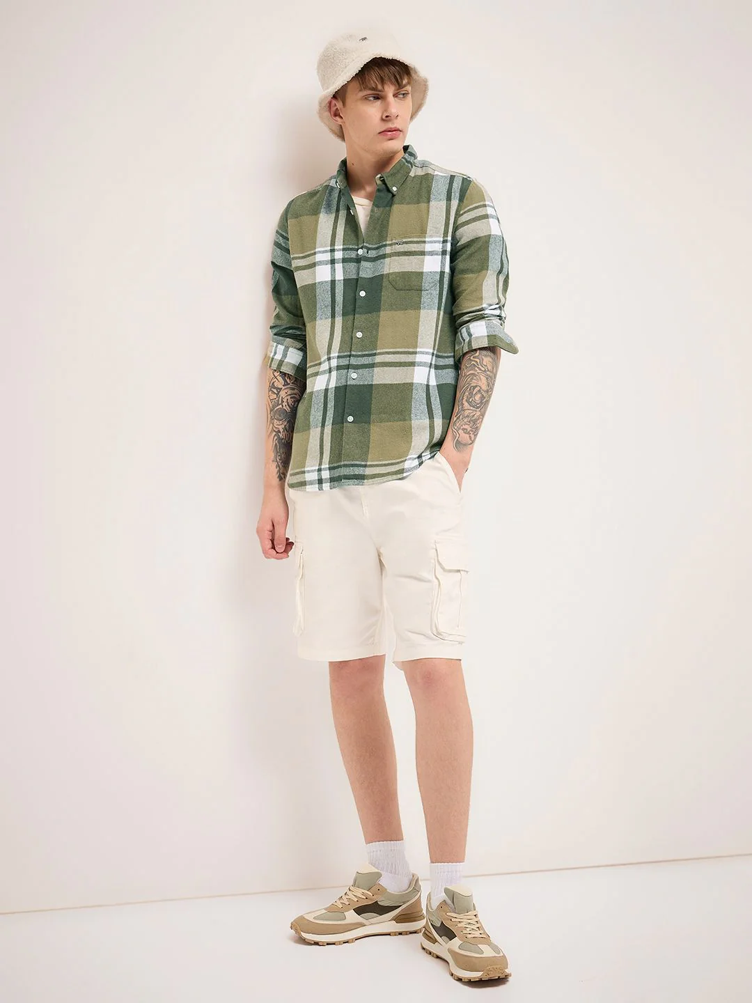 THE BEAR HOUSE Men Button-Down Collar Checked Cotton Slim Fit Casual Shirt - Image 6