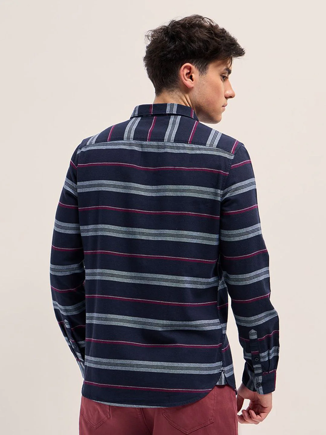 THE BEAR HOUSE Men Button-Down Collar Horizontal Striped Cotton Slim Fit Casual Shirt - Image 4