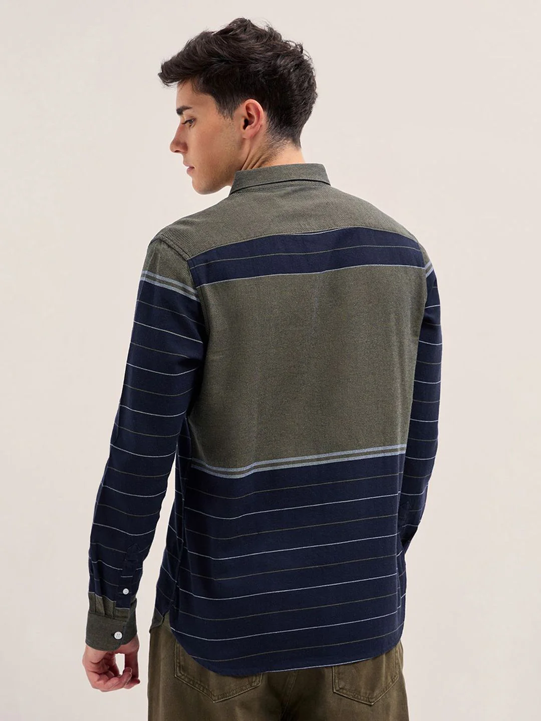 THE BEAR HOUSE Men Button-Down Collar Horizontal Striped Cotton Slim Fit Casual Shirt - Image 4