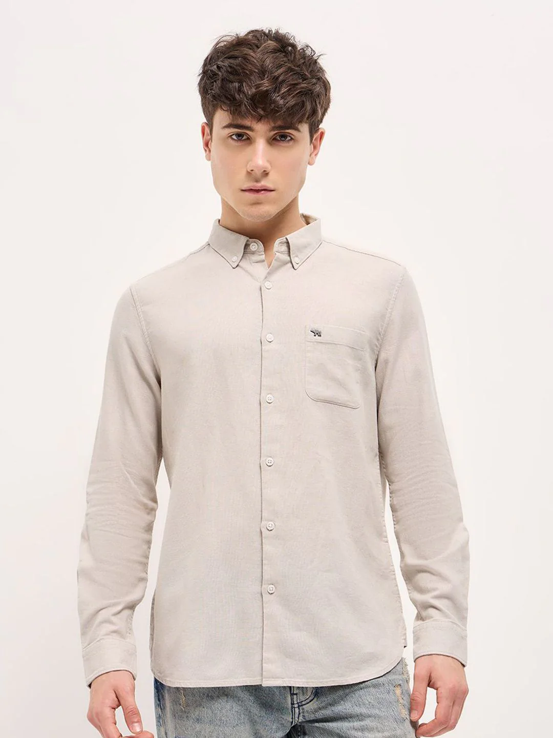THE BEAR HOUSE Men Button-Down Collar Solid Slim Fit Cotton Shirt - Image 2