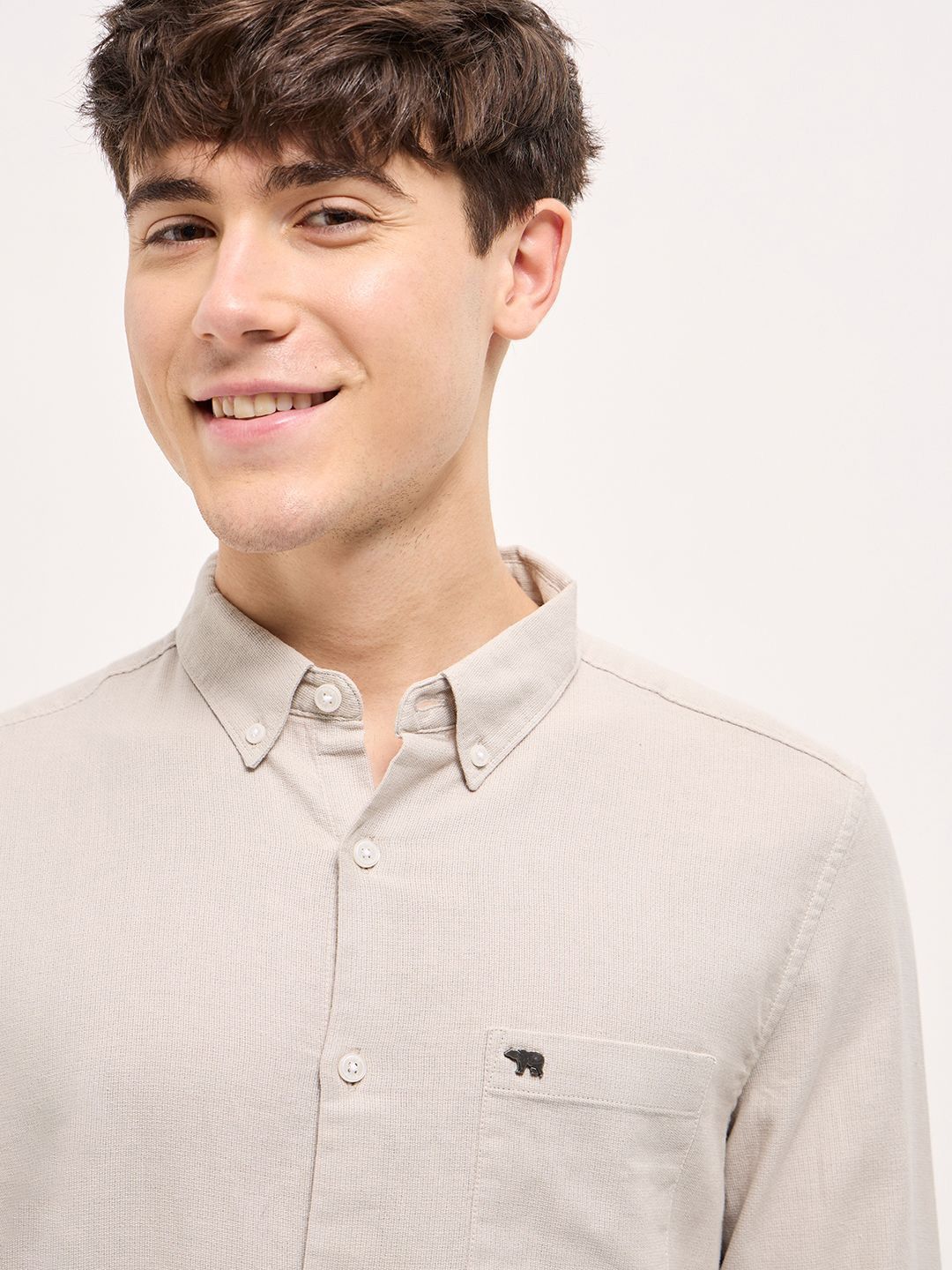 THE BEAR HOUSE Men Button-Down Collar Solid Slim Fit Cotton Shirt - Image 3