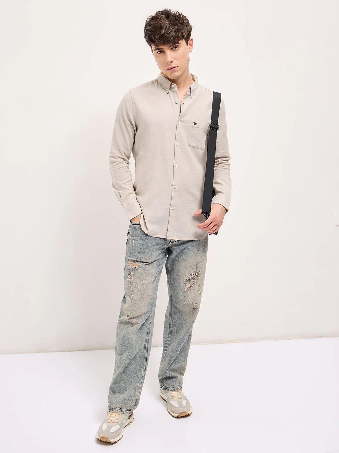 THE BEAR HOUSE Men Button-Down Collar Solid Slim Fit Cotton Shirt - Image 6