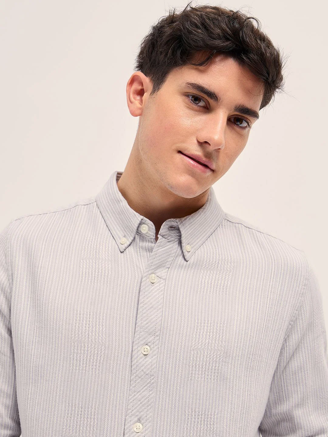 THE BEAR HOUSE Men Button-Down Collar Vertical Striped Pure Cotton Slim Fit Casual Shirt - Image 3