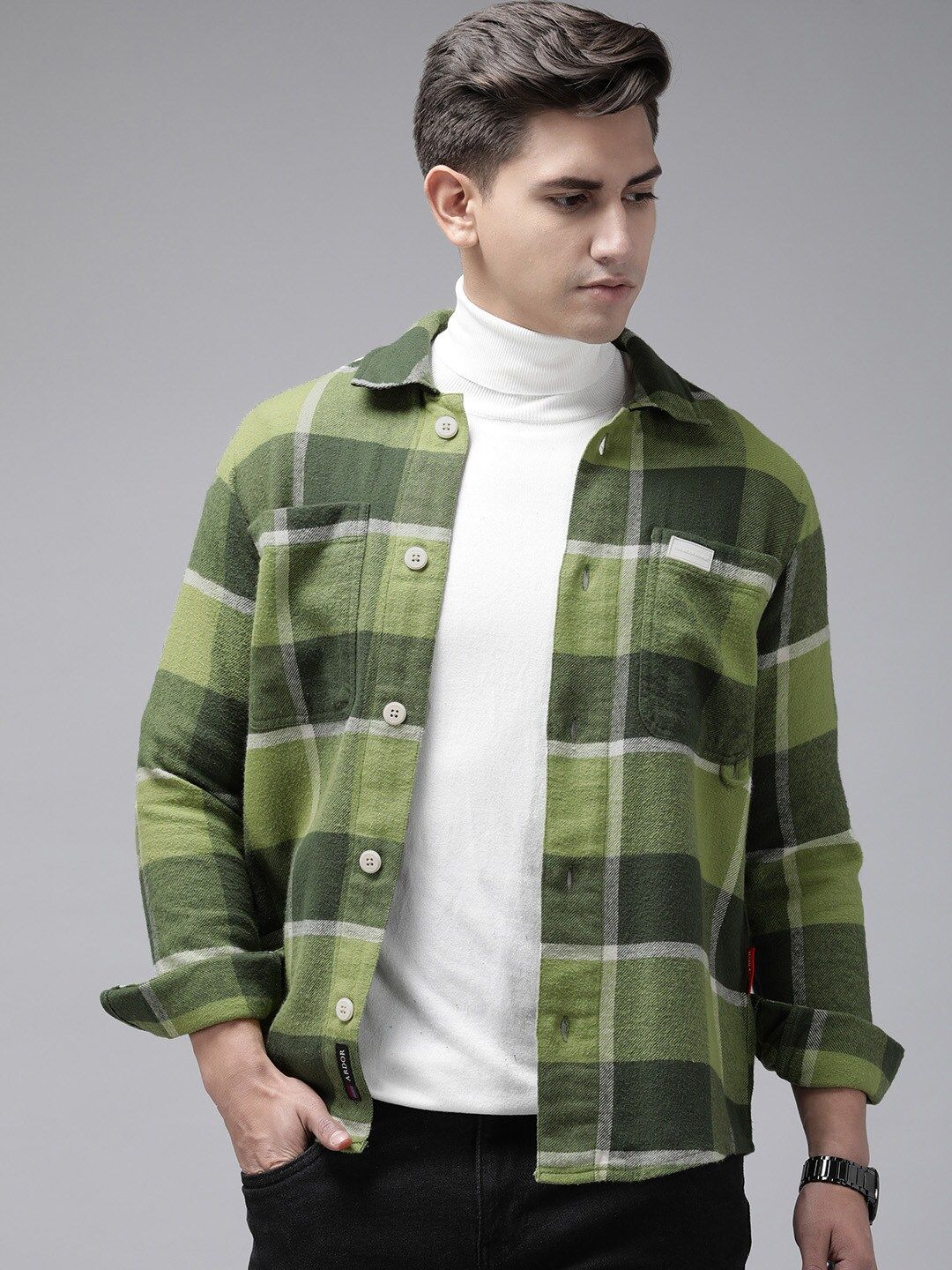 THE BEAR HOUSE 
Men Checked Heavy Flannel Cotton Shacket - Image 3