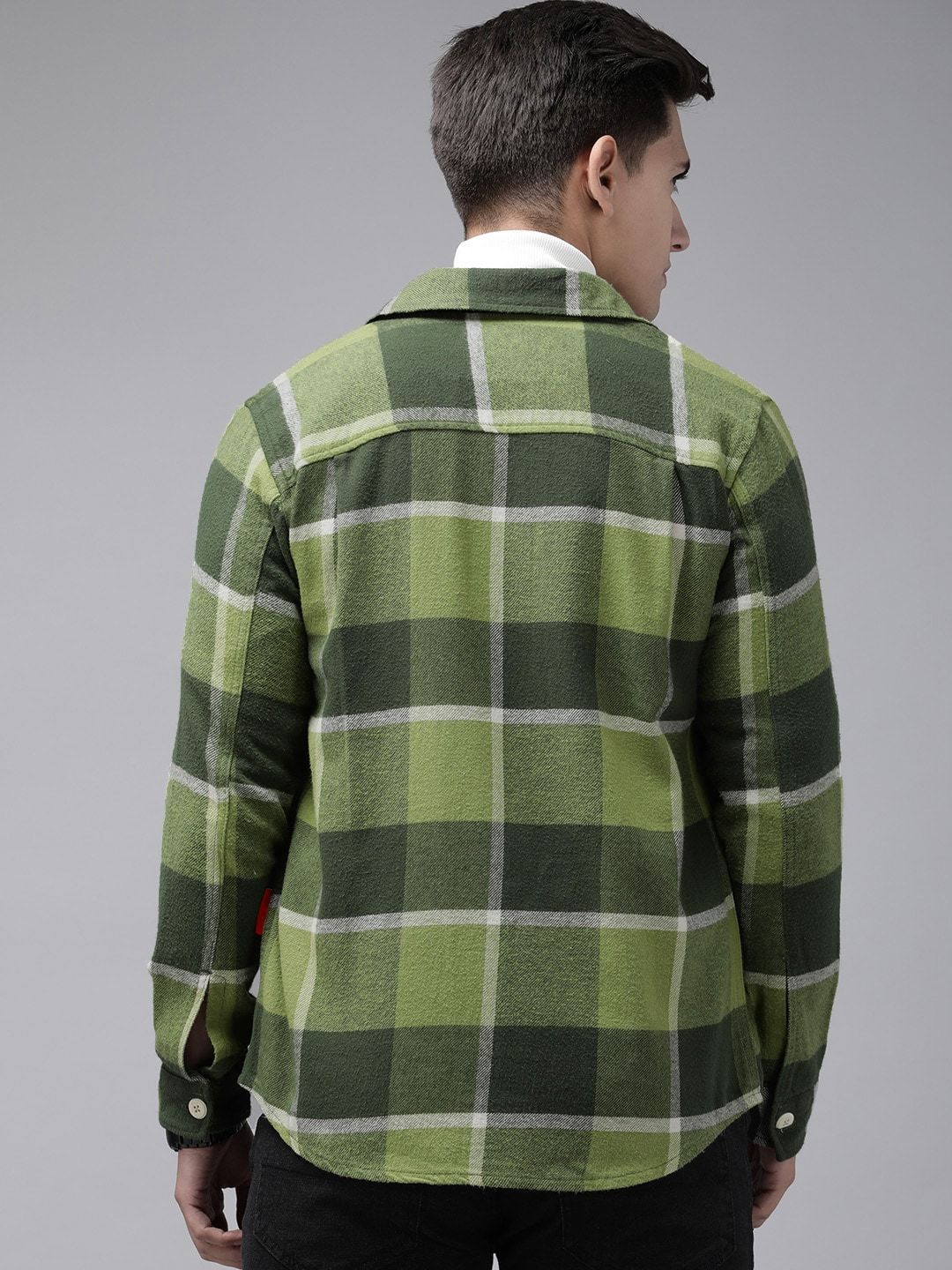 THE BEAR HOUSE 
Men Checked Heavy Flannel Cotton Shacket - Image 4