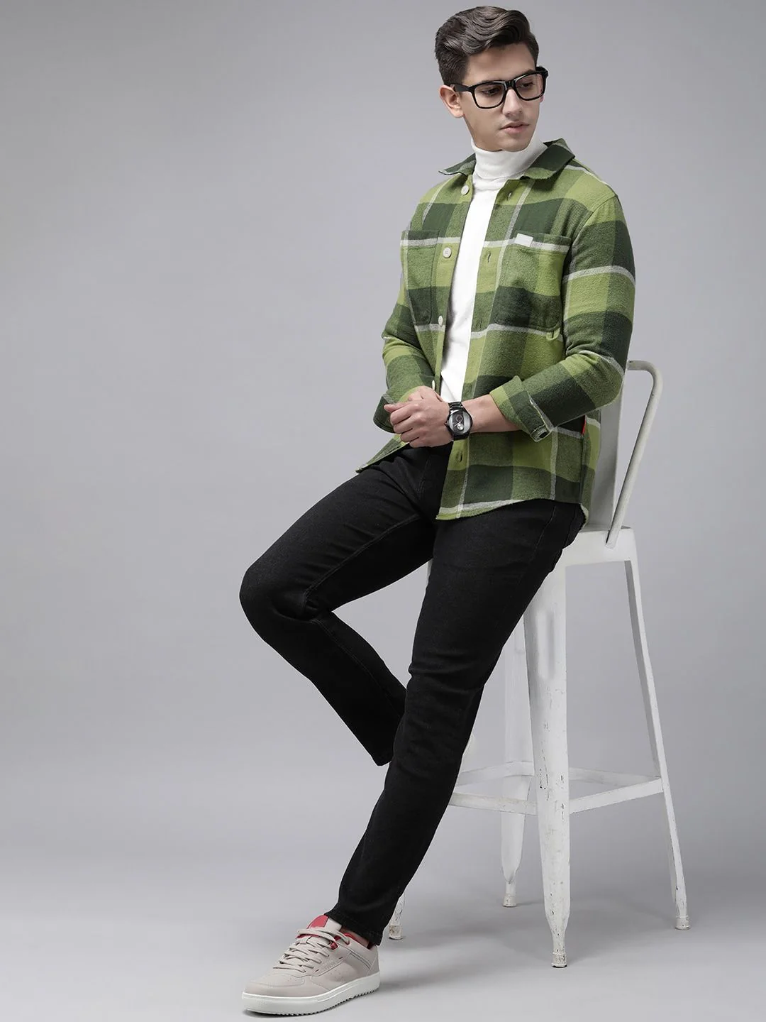 THE BEAR HOUSE 
Men Checked Heavy Flannel Cotton Shacket - Image 5