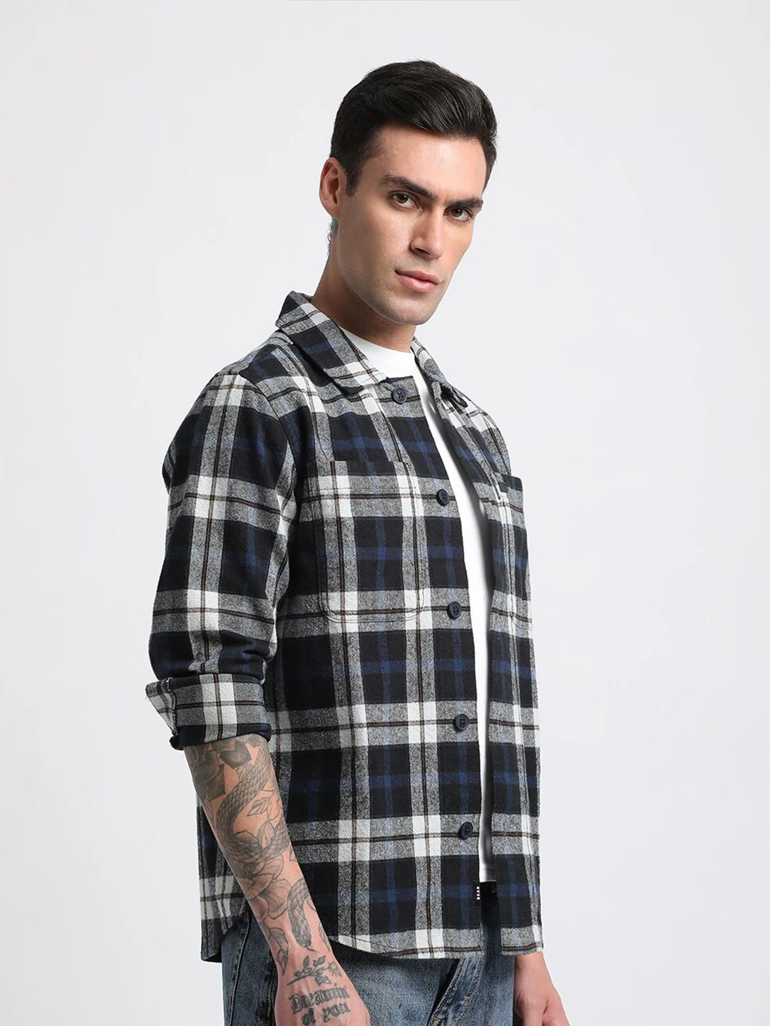 THE BEAR HOUSE Men Checked Regular Fit Heavy Flannel Pure Cotton Shacket - Image 3
