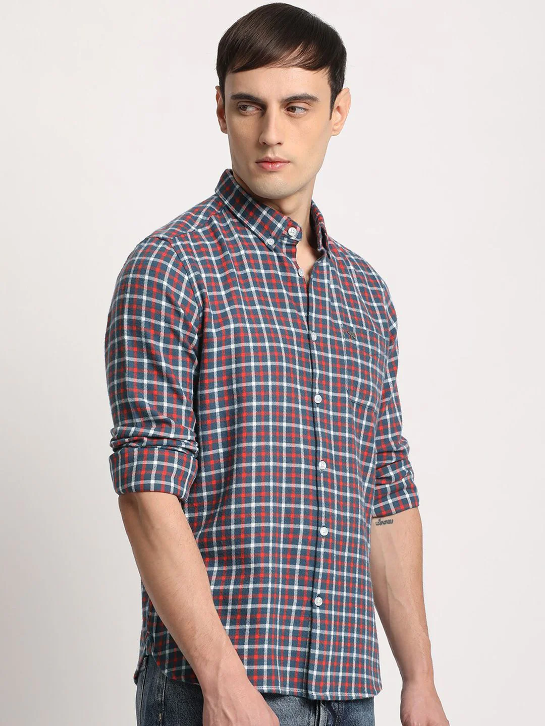 THE BEAR HOUSE Men Checked Slim Fit Button-Down Collar Casual Shirt - Image 5