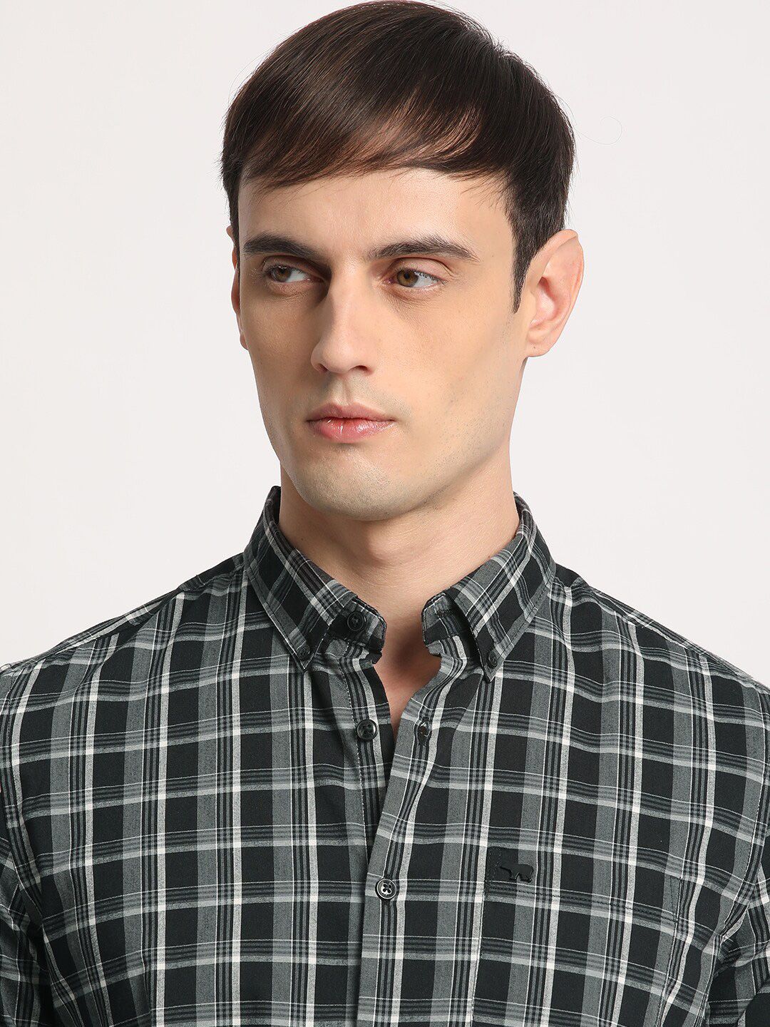 THE BEAR HOUSE Men Checked Slim Fit Button-Down Collar Pure Cotton Casual Shirt - Image 3