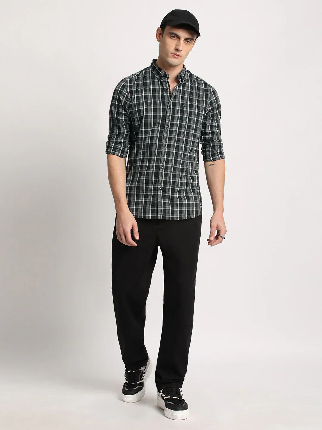 THE BEAR HOUSE Men Checked Slim Fit Button-Down Collar Pure Cotton Casual Shirt - Image 6